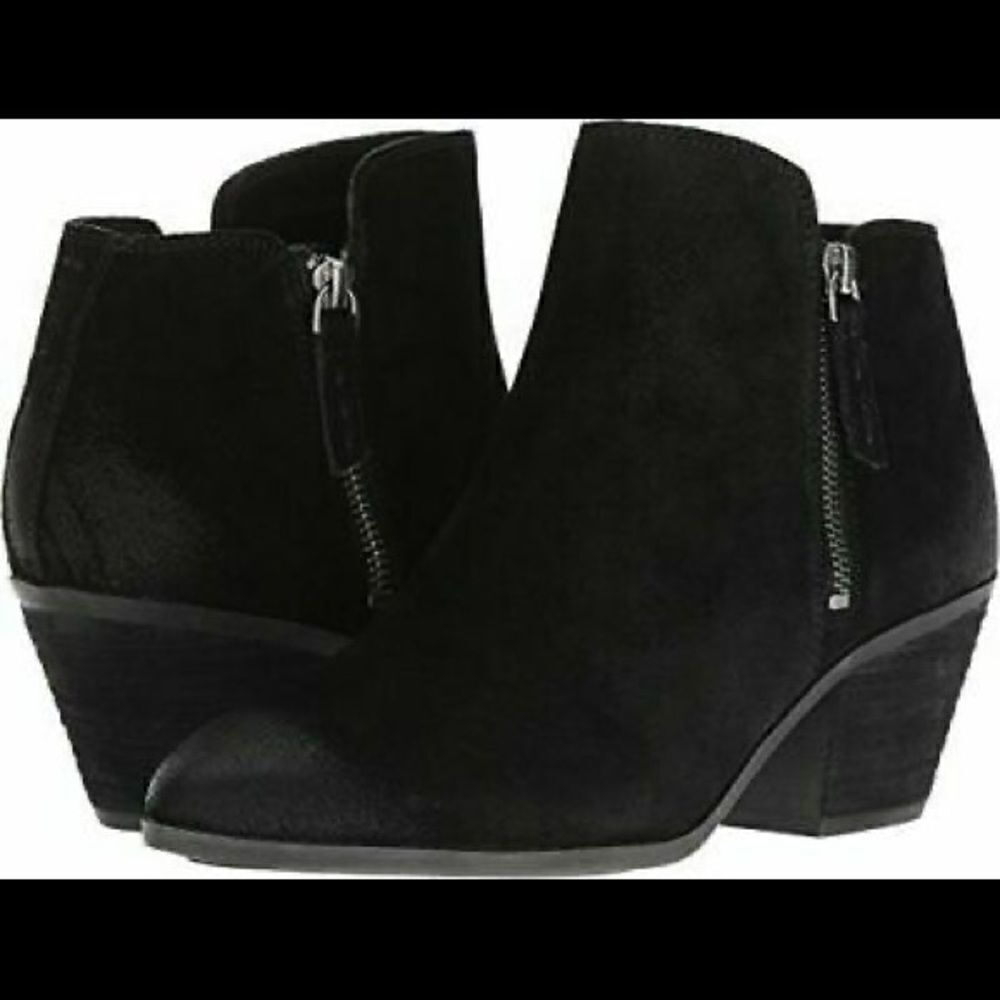 Frye & Co Black Judy Double Zip Suede Booties